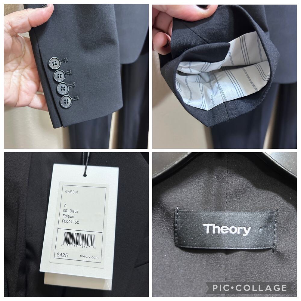 Theory Gabe N Black Virgin Wool Blazer & Pants Suit Set Size 2 Office Twee Siren - Picture 8 of 10